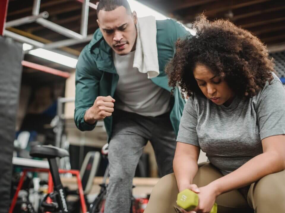 personal trainer and client