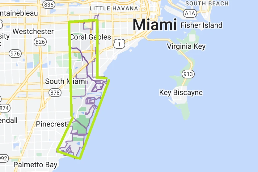 Coral Gables Service Area Map