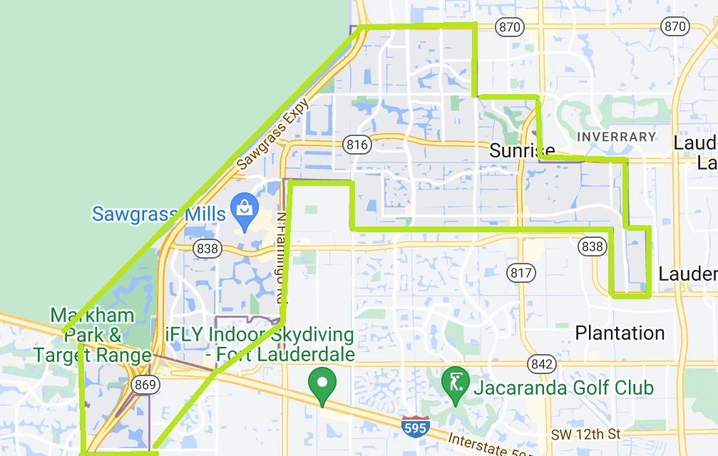 Sunrise Florida Service Area Map